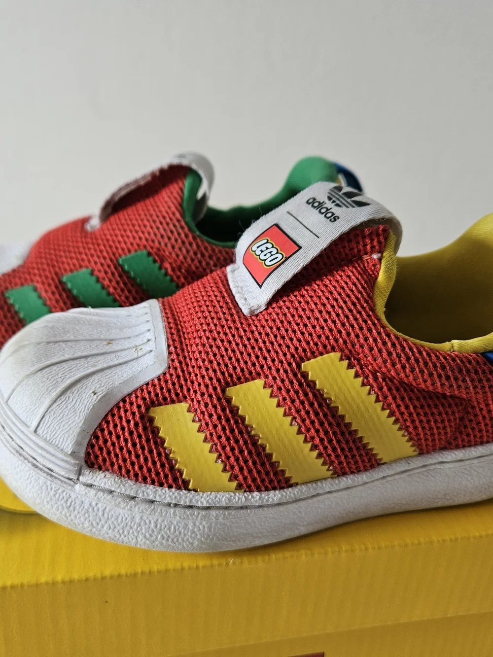 adidas Kids Red Slip-On Sneakers with Green and Yellow Details - Picture 2 of 4